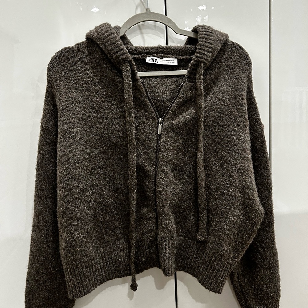 Zara Hooded Zip Seat Shirt | Brown/Taupe Size XS